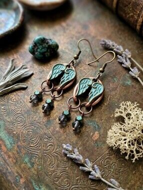 Hand crafted By Me, Elegant Copper and Patina Color Earrings